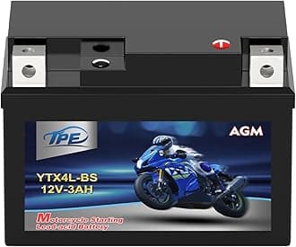 TPE YTX4L-BS High Performance Rechargeable Sealed AGM and Maintenance-Free Replacement Motorcycle Battery for Scooter, Kawasaki, Honda, Yamaha, ATV 12V 3Ah
