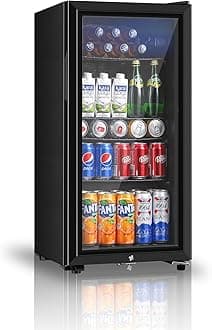 Beverage Refrigerator, 3.2 Cu.ft Mini Fridge with Double Glass Door, Cooler for Soda, Beer or Wine for Home, Office or Bar with Adjustable Removable Shelves (Black)