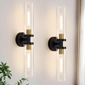 Wall Sconces Set of Two, 22" Black and Gold Bathroom Sconces with Clear Glass, Hardwired Modern Sconces Wall Decor Set of 2 Wall Light fixtures for Bathroom Mirror Living Room Hallway Bedroom