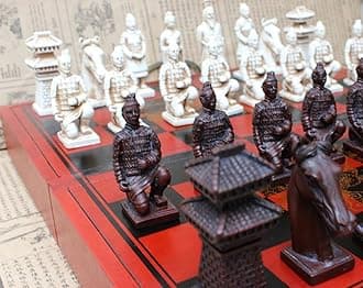 IADUMO 15.7" x 15.7" Large Chess Sets for Adults,Portable Folding Wooden Chess Board Travel Chess Set Board Game with Handmade Terracotta Warriors Chess Pieces &Storage Drawers