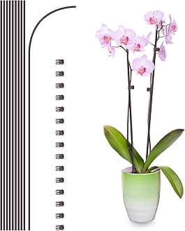 10Pcs Plant Support Stakes with 15 Pcs Plant Clips, Plant Sticks for Indoor and Outdoor Plants, Orchid Clips and Stakes,16inch Tall Bendable Single Stem Flower Stakes Bendable (10, Brown-16inch)