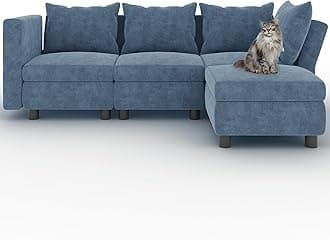 Flamaker Sofa with Storage, Corner Sofa with Upholstered Furniture, Modular Sofa with Angle-Adjustable Armrests and Backrests (4 Seats, Light Blue)