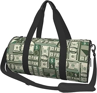 Money Sports Gym Bag Geometric Hundred Dollar Bills Travel Duffel Bag Shoes Compartment For Men Women Foldable Lightweight Yoga Gym Sports Bag