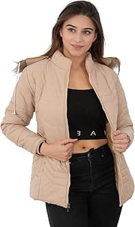 STUFFLIN Women's Quilted Puffer Jacket Full Sleeves Winter Jacket Girls Winter Wear Jacket (2XL, Beige)