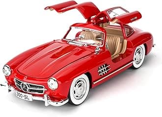 DEUSON ECOM 1:24 SL300 Vintage Toy Car Diecast Metal Classic Model Toy Car for Kids Light Sound Pullback Openable Door, Red