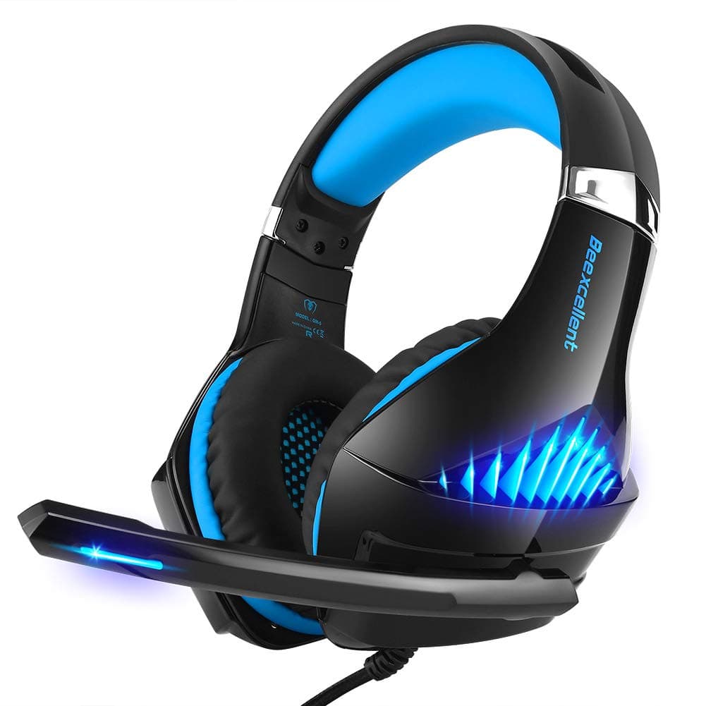 Selieve Gaming Headset for Xbox One, PS4, Nintendo Switch, PC, with Noise Cancelling Mic, LED Light Bass Surround Soft Memory Earmuffs for Fortnite/Red Dead Redemption 2 (Black & Blue)