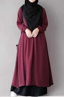 - Two Pieces Abaya Dress with Elasticated Sleeves made with Nida Matte Fabric - Knee length Burqa for Women and Girls