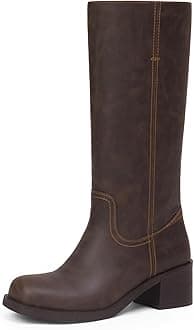 Mid Calf Boots for Women Chunky Block Low Heel Square Toe Comfortable Casual Trendy Stylish Boots