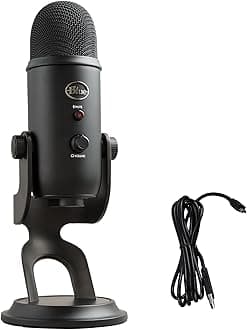Blue Yeti Usb Mic For Recording & Streaming On Pc And Mac, 3 Condenser Capsules, 4 Pickup Patterns, Headphone Output And Volume Control, Mic Gain Control, Adjustable Stand, Plug & Play Â€“ Blackout