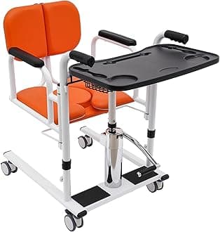 Hydraulic Patient Lift Transfer Chair for Home, 180°Split Seat Transport Wheelchair with Wheels and Portable Potty for Hospitals Elderly/Disabled, 330.7lbs Nursing Transfer Chair Lift Chair((Orange)