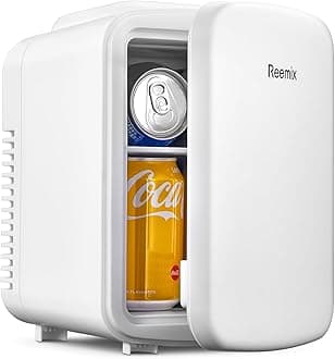 Mini Fridge, 3.7 Liter/6 Can Portable Cooler and Warmer Personal Refrigerator for Skin Care, Cosmetics, Beverage, Food,Great for Bedroom, Office, Car, Freon-Free (White)