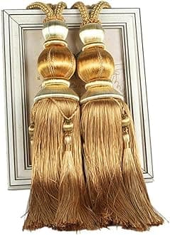 1 Pair Curtain Tiebacks Holdbacks Clip Binding Rope Tie Backs Handmade Tassel Tiebacks Home Window Decorative (Gold)