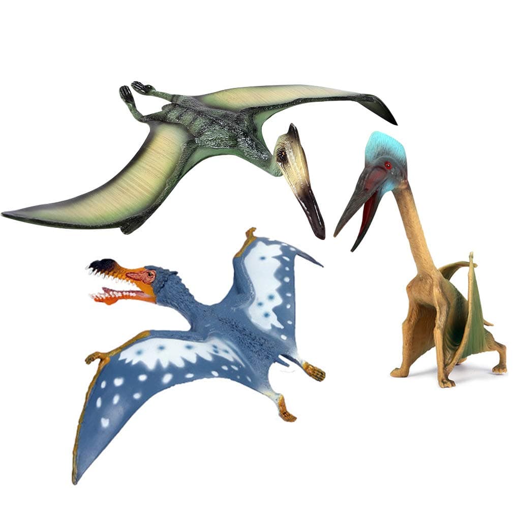 EOIVSH 3-Pack Realistic Flying Dinosaur Figures - Pterosaur, Pterodactyl & Pteranodon - Educational Toy, Great for Collection, Gifts & Party Favors