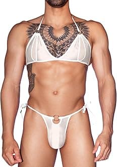 ChiaoLezhee Lingerie Set For Men, Sexy Bra And Panty, Mens Sissy Clothes, Thong Bikini Underwear G String Exotic Man Gay