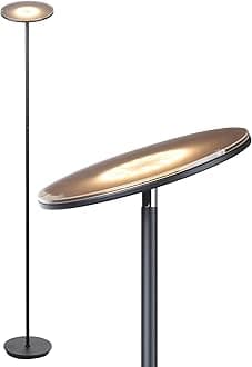 Brightech Sky LED Floor lamp, Torchiere Super Bright Floor Lamp for Living Room Decor & Office - Dimmable, Tall Standing Torch Lamp with Warm Light for Bedroom & Reading - Black