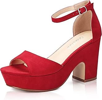 Platform Heels for Women Chunky Heel Open Toe Ankle Strap Suede Wedges Sandals Wedding Office Dress Shoes