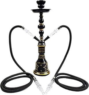 2 Hose Hookah Set,Shisha Hookah Complete Set Egyptian Hookah with Glass Vase,Premium Hookah Shisha Set with Coal Tongs,Silk Hookah Hose,Black Ceramic Bowl (Nicotine Free)