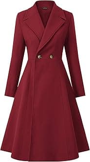 Women Swing Double Breasted Wool Pea Coat Winter Long Overcoat Jacket