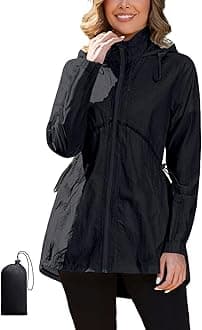 PITINANRain Jacket Women Lightweight Waterproof Windbreaker Jacket Women Packable Raincoat with Pockets S-XXL