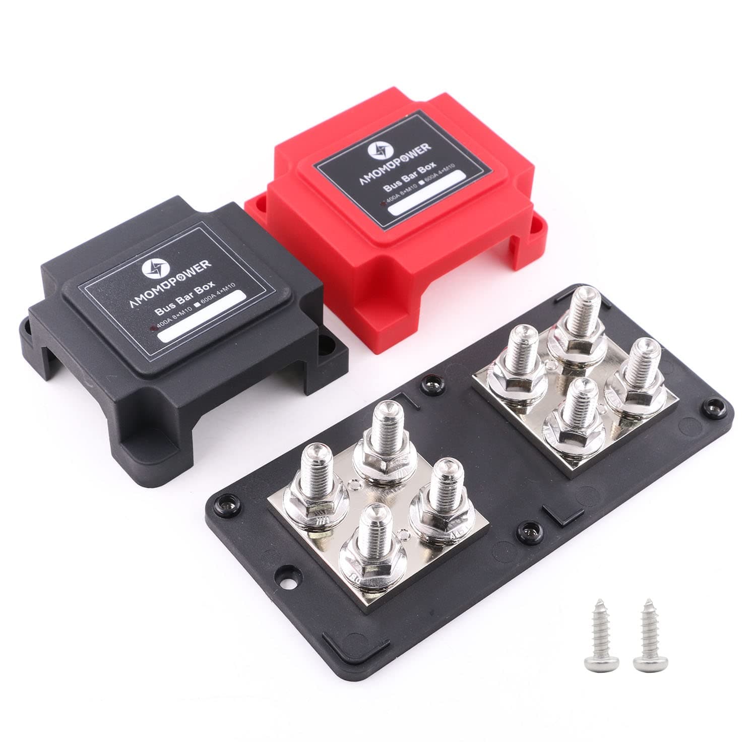 Bus Bar 12V 24V 48V 400A Copper Busbar Distribution Blocks with 8X 3/8" (M10) Posts Terminals Powerbar, Heavy Duty DC Battery Buss Bars for Car RV Truck Boat Solar Trailer Marine, Red&Black