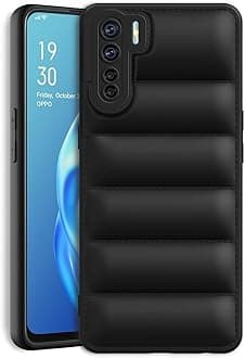 Amazon Brand - Solimo Puffer Case Camera Protection Soft Back Cover for Oppo F15 - Black - Rubber