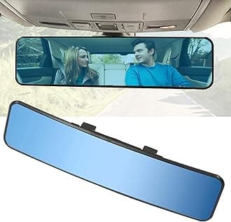 Universal 11.4 Inch Clip On Rearview Mirror, Anti Glare Blue Tint Wide Angle Panoramic Car Rear View Mirror