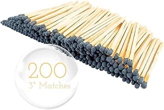 200 Count - 3" Long Black Color Matches | Three Inch Coloful Loose Wooden Safety Match Sticks for Candle Display | Refill Decorative Jar Holder Bottle | Striker Included