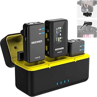 CM28 Wireless Lavalier Microphone System with Charging Case, 1 Click Noise Canceling, 4GB Storage for 9Hrs of 48KHz 16 Bit Uncompressed Audio Lapel Mic Compatible with iPhone/Android/PC/Camera