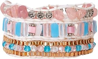 YGLINE Natural Stone Wrap Bracelet for Women Boho Bracelets Healing Crystal Beaded Bracelet Adjustable 3/5 Wraps Bracelet Handmade Birthday Gifts for Women