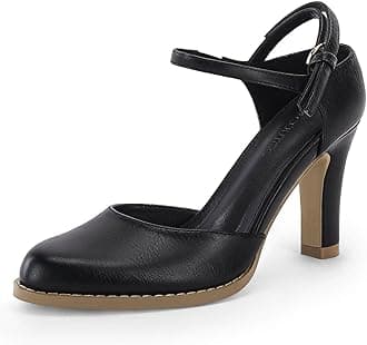 CoutgoWomens Chunky High Heels Closed Pointed Toe Ankle Strap Pumps Vintage D'Orsay Dress Party Shoes