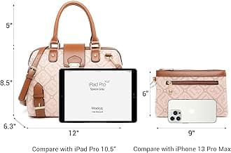 Dasein Women Barrel Handbags Purses Fashion Satchel Bags Top Handle Shoulder Bags Vegan Leather Work Bag, Ds Monogram Pink, M