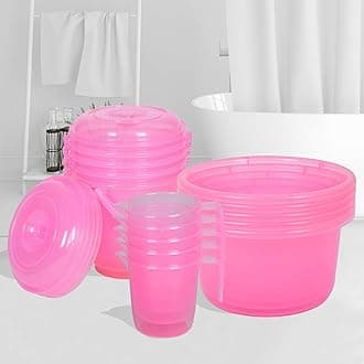Kuber Industries Plastic 15-Piece Bathroom Combo Set - 5 Tubs (25 L), 5 Buckets (13 L), 5 Mugs (1100 ml) - Transparent Pink Bathing Accessories