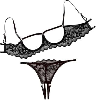 Sexy Underwire Floral Lace Sheer Lingerie Set for Women See Through Bra and Panty 2 Piece