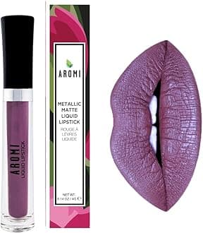 Aromi Metallic Liquid Lipstick | Long-lasting Lip Color for Women with Shimmery Finish, Dark Purple Shade, Waterproof, Vegan (Vulgar Violet)