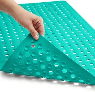 Gorilla Grip Bath, Shower And Tub Mat With Drain Holes & Suction Cups (Opaque Turquoise, Plastic, 35 x 16 Inches)