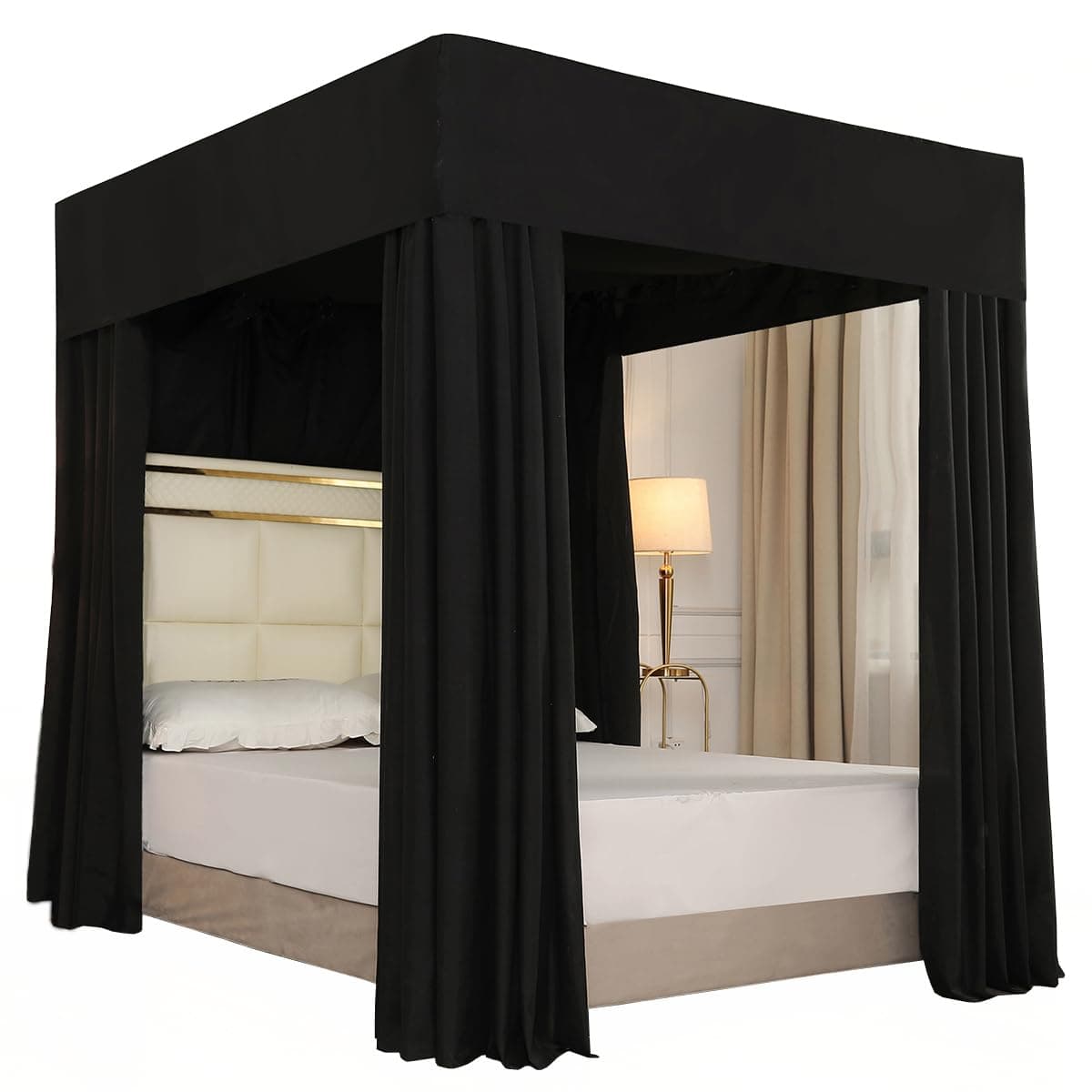 Mengersi Black Four Corner Post Bed Canopy Bed Curtains Sheer Canopy Bedroom Decoration Lightproof,Not Include Poles (King, Black)