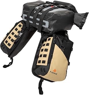 TUSK Highland X2 Rackless Luggage System w/Small Dry Duffel Tail Bag Standard Heat Shield Black/Tan