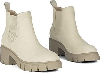 Athlefit Women's Chelsea Boots Fashion Lug Sole Chunky Heel Slip on Elastic Ankle Booties