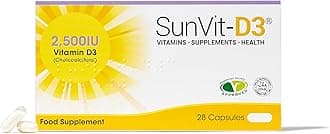 SunVit-D3 High Strength Vitamin D 2500iu Capsules - Cholecalciferol Vitamin D Capsules Support the Maintenance of Bone, Teeth, Muscle & Immune System | UK Made & GMP Approved - D3 Vitamins 28 Capsules