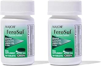 Ferosul - Ferrous Sulfate 325mg Tablets with 65mg of Elemental Iron - Iron Supplement for Women, Men - Green - 100 Count (2 Pack)