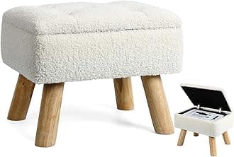 OGEMXU Storage Ottoman, Small Foot Stool Ottoman With Storage, Boucle Teddy Velvet Foot Rest With Padded Seat. (Cream)