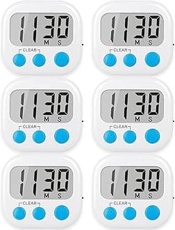 6 Pack Digital Kitchen Timers for Cooking Magnetic Timer for Cooking Loud Alarm White
