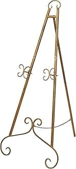Deco 79 Metal Scroll Large Free Standing Adjustable Display Stand Easel with Chain Support, 22" x 21" x 46", Gold