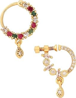 Yellow Chimes Nose Pin for Women Gold-Plated White and Pink AD Studded Nose Pins for Women and Girls…