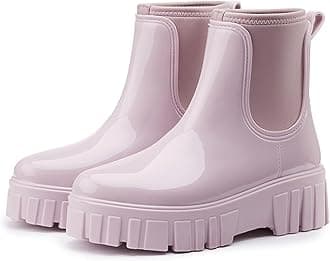 Gets Womens Rain Boots, Waterproof Platform Rubber Chelsea Rainboots, Comfortable Short Shoes Ankle Garden Boots for Outdoor Work