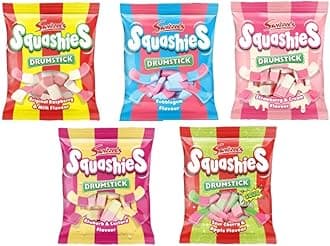 Squashies Drumstick Candies 5 Pack Variety (Original, Rhubarb & Custard, Sour Cherry & Apple, Bubblegum, Strawberry & Cream) 120G