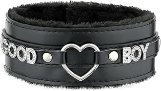 Pink Furry Heart O-ring Leather Choker Collar For Women, Handmade Punk Gothic Letter Necklace Adjustable Fashion Jewerly