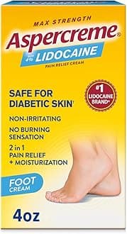 Aspercreme Lidocaine Foot Pain Relief Cream for Diabetic Skin Soothes Nerves & Moisturizes Dry Feet, Numbing Topical Analgesic with Max-Strength Lidocaine & Moisturizing Aloe, 4 Oz.