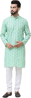 SOJANYA(Since 1958 Men’s Silk Blend Paisley Design Kurta & Off-White Churidar Pyjama Set