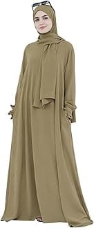 Women Muslim Dress Middle East Arabian Robe Islamic Modest Dress with Hijab Scarf Lace Sleeve Flowy Abaya Dress